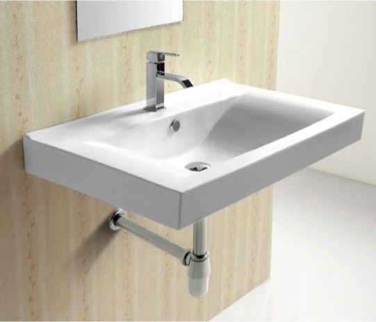 ... White Ceramic Wall Mounted bathroom Sink contemporary-bathroom-sinks
